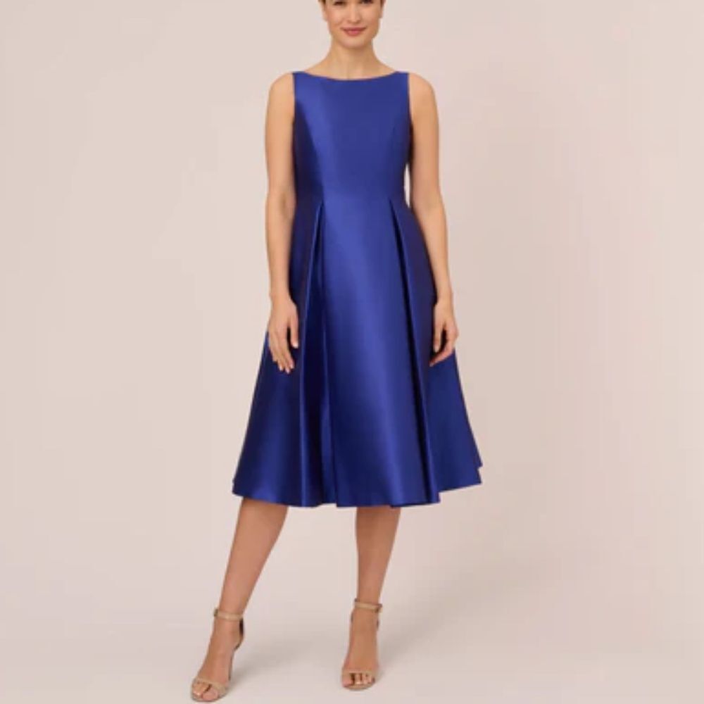 NWT ADRIANNA PAPELL SLEEVELESS MIKADO FIT AND FLARE MIDI DRESS WITH V-BACK - 8